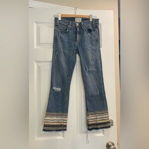 Women's McGuire ANTHROPOLOGIE Blue STRETCH AMBROSIO Mid Rise CROPPED JEANS FLAW